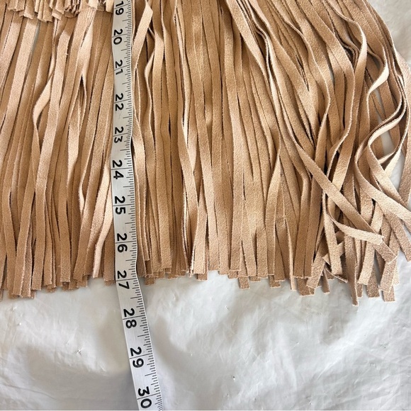 VOCAL Tiered Fringe Faux Suede Knee Length Skirt Size L Tan Western Boho NWT - Picture 12 of 13